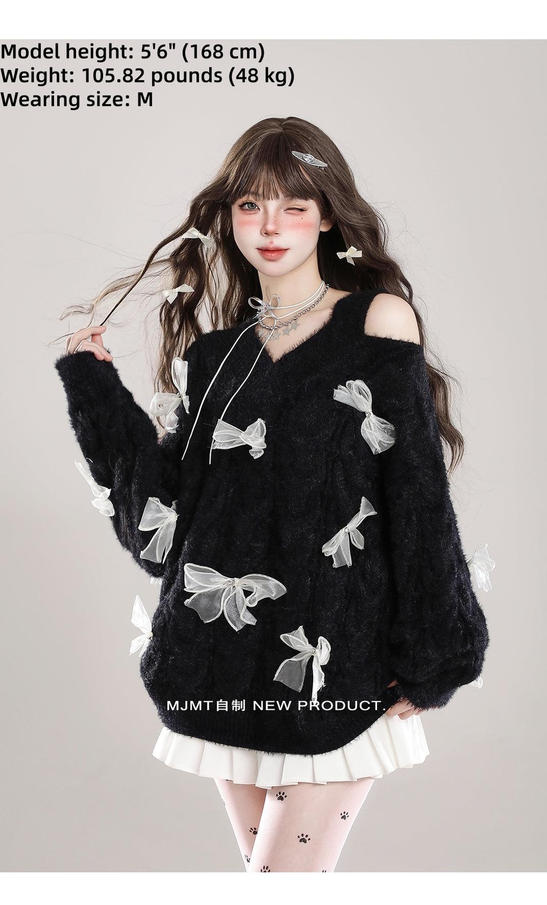 Sweet Winter Sweater, Open-Shoulder, Ribbon Bows 44070:795166