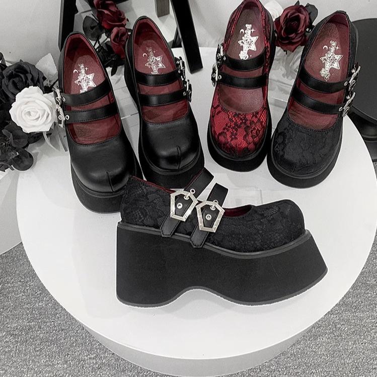 Black Red Platform Shoes Mary Jane Shoes 29728:367940