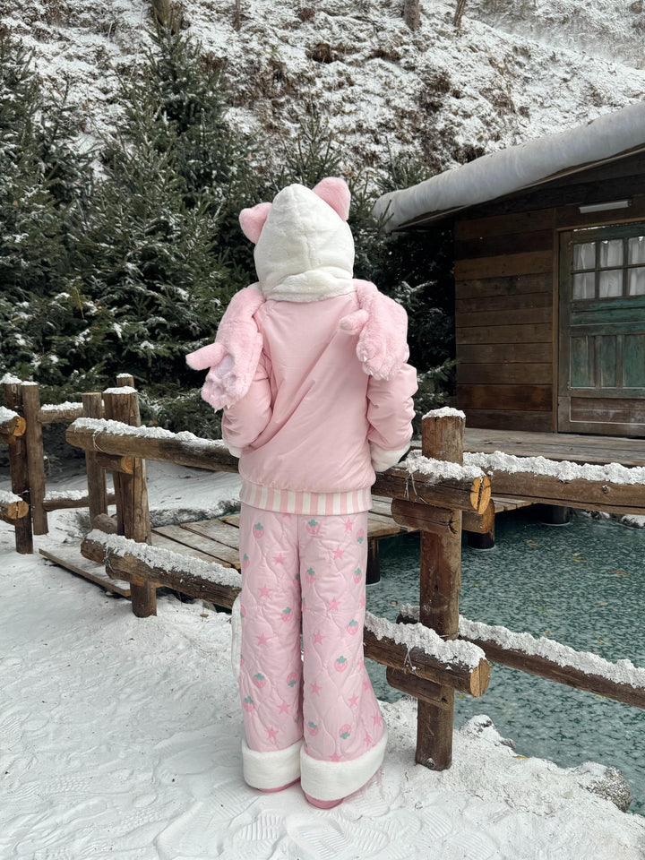 Strawberry Kawaii Cotton-Padded Pants, Side Pockets 44672:818169