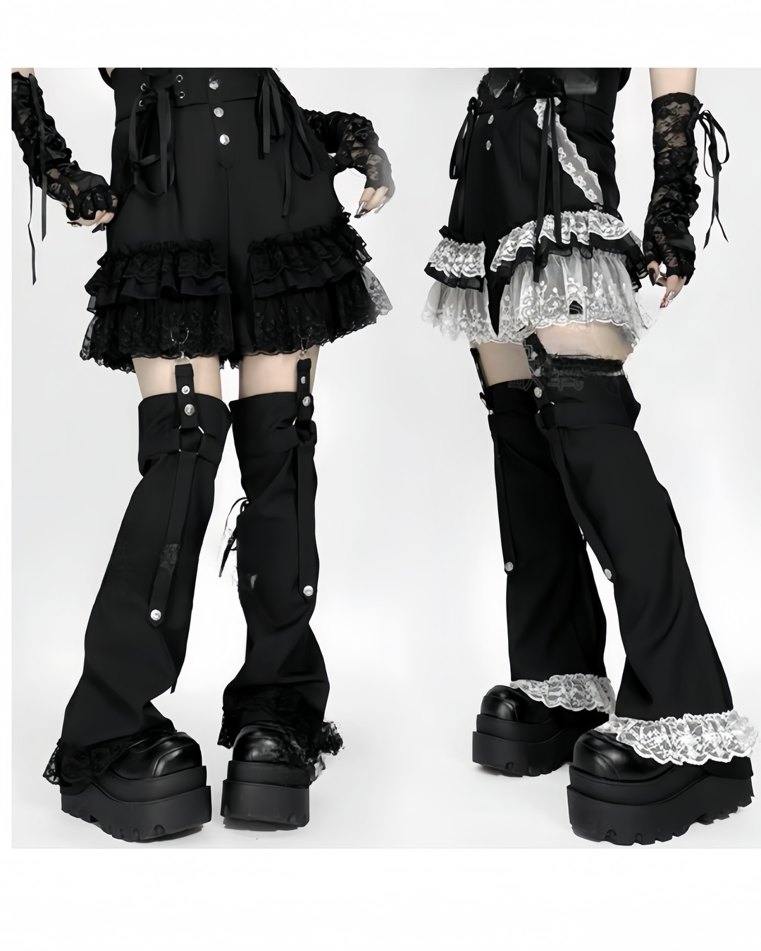 Punk Shorts Y2K Patchwork Leg Cover Tiered Lace 40638:671444