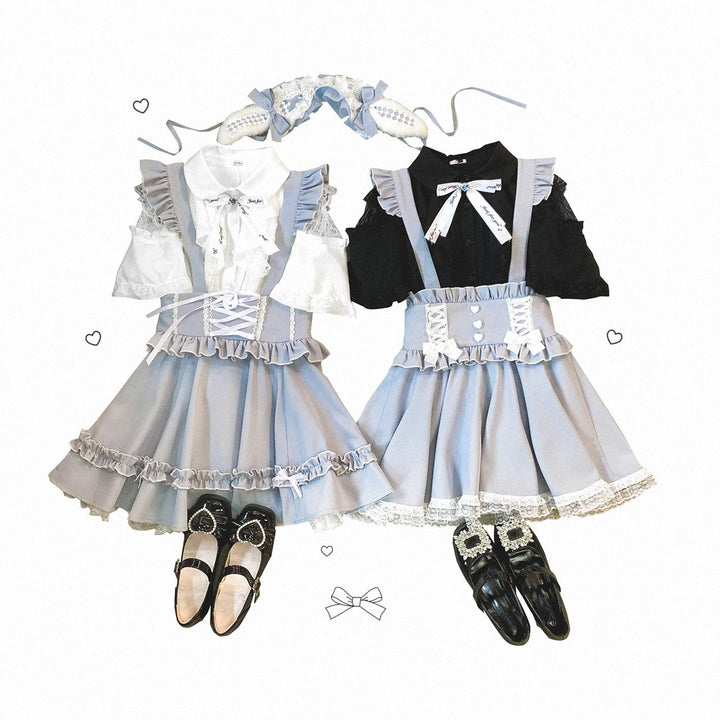 Jirai Kei Lace Cape Blouse Short-Sleeved Cutout Shirt 35360:494386