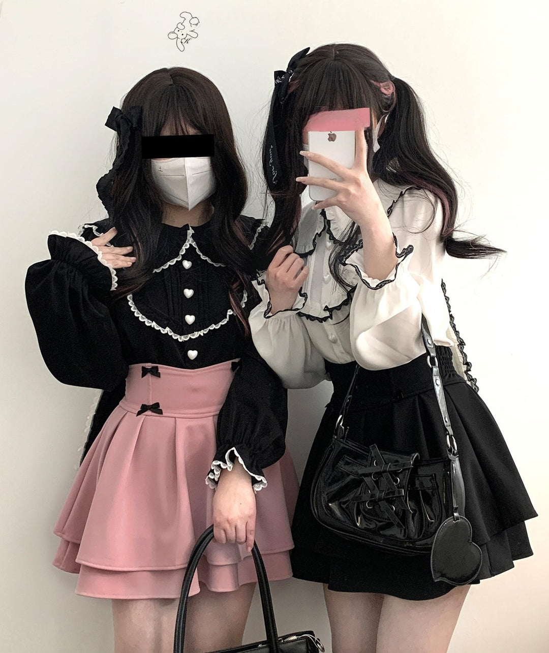 Jirai Kei Shirt Trimmed Peter Pan Collar Long-sleeved Bunny Ear Blouse (Black / Pre-sale) 42707:750769