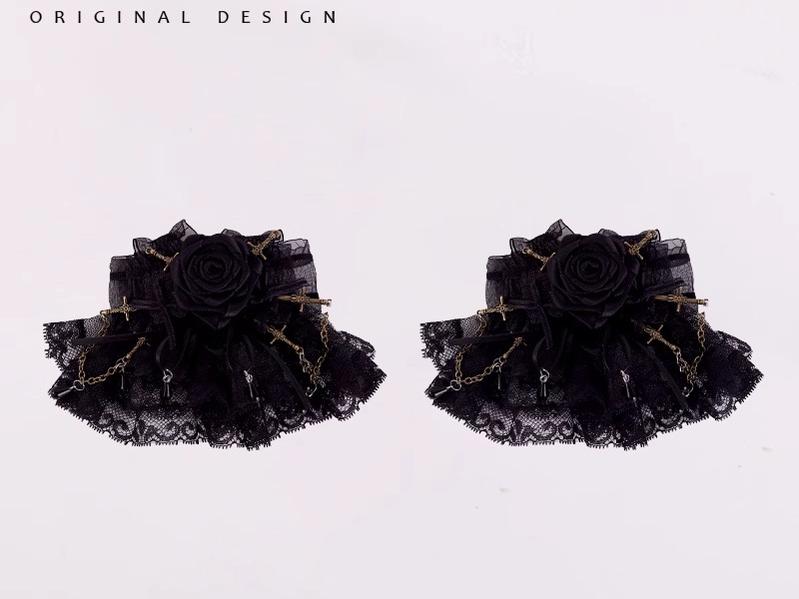 Gothic Lolita Hair Clips Black Bow Lace Hair Accessory 39652:635768