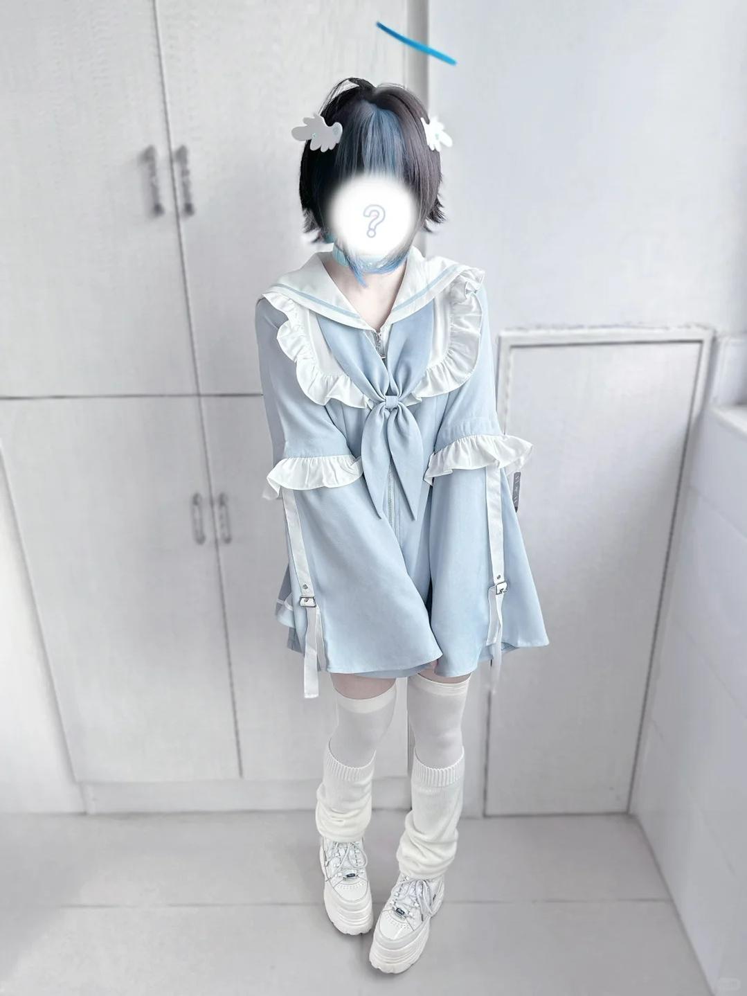 Jirai Kei Set Up Blue Lace Dress And Shorts Set 37046:761479