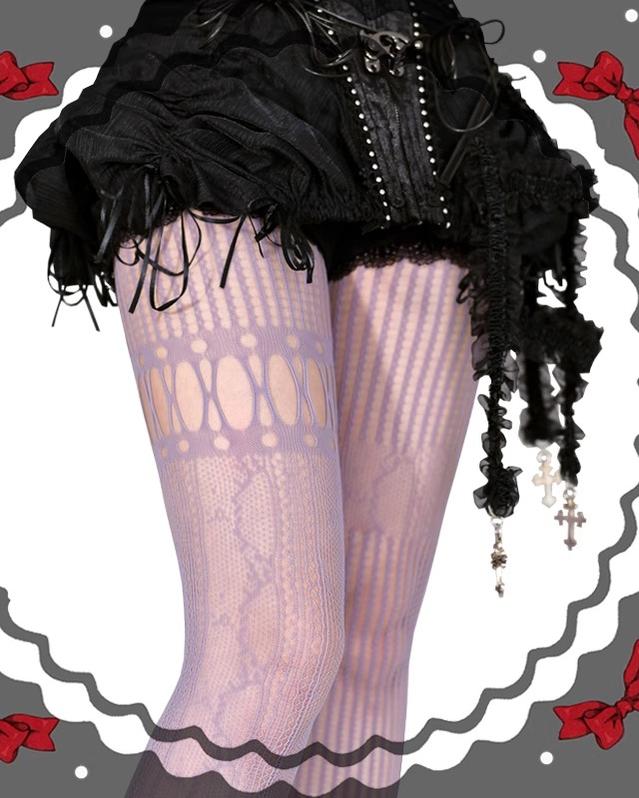Asymmetric Gothic Lolita Fishnet Pantyhose, Multiple Color 43320:774118