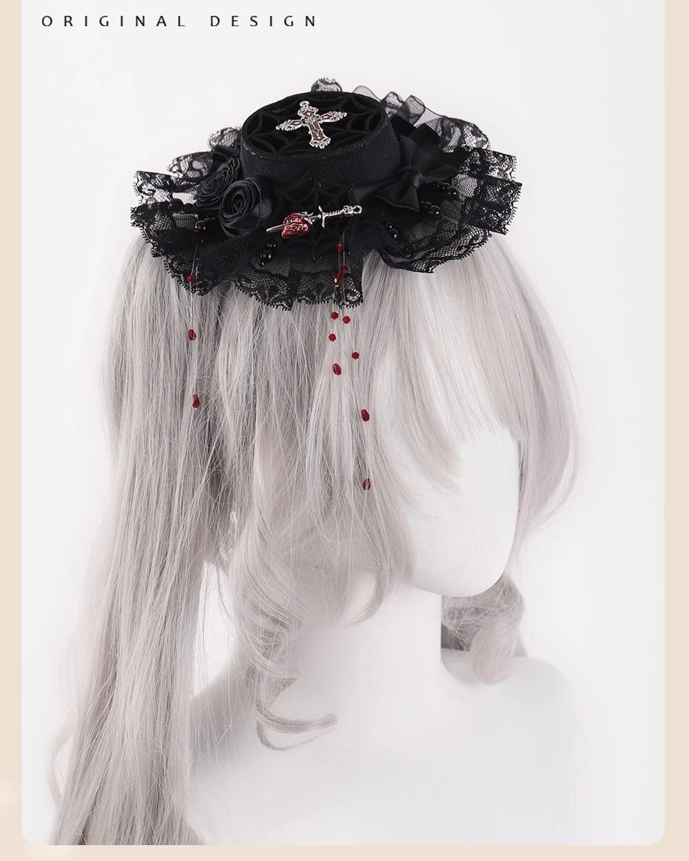 Gothic Lolita Hair Clips Black Bow Lace Hair Accessory 39652:635732