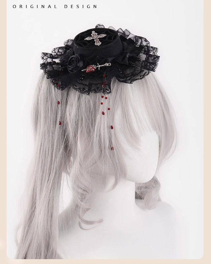 Gothic Lolita Hair Clips Black Bow Lace Hair Accessory 39652:635732