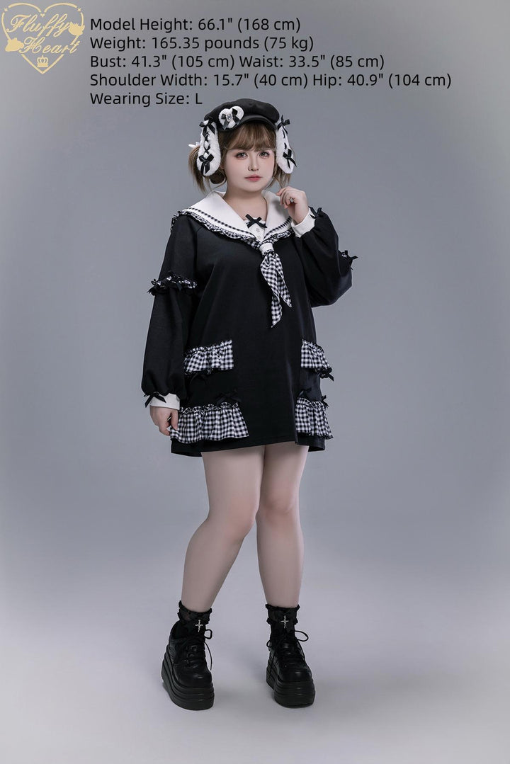Kawaii Sailor Collar Sweatshirt, Plaid Neckercheif 43867:790598