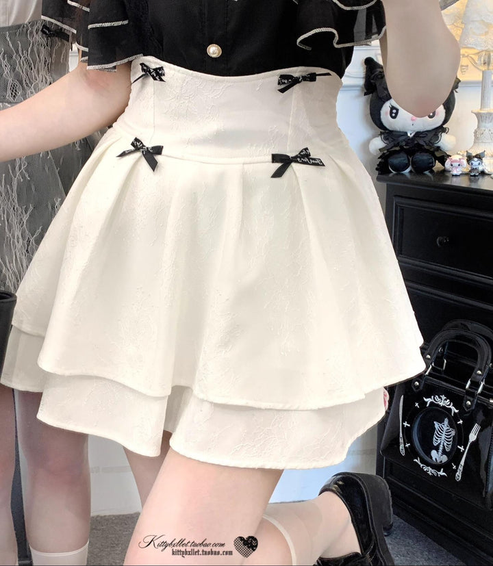 Jirai Kei Double-layered Skirt With Lace And Bow Details 43073:766264