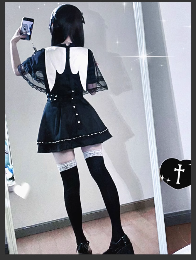 Jirai Kei Skirt Angel Wing Collar Blouse Double Layered Skirt 39538:634886
