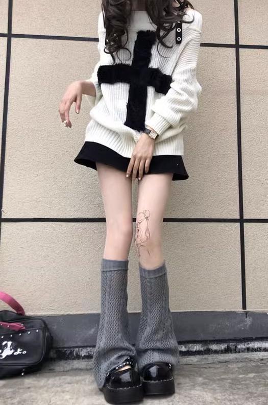 Harajuku Fashion White Black Gray Leg Warmers 28966:339370