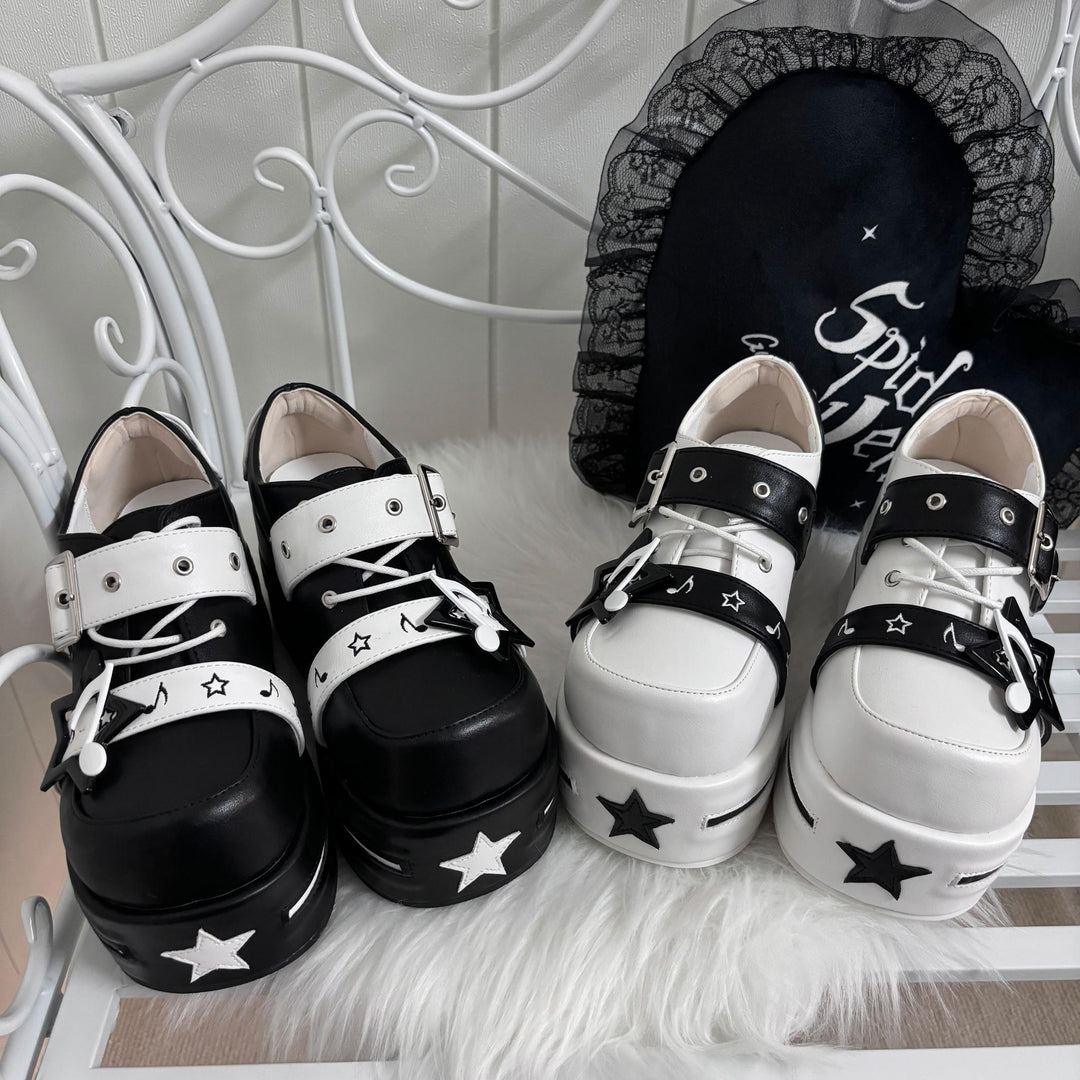 Punk Platform Shoes Gyaru Round-Toe Pentagram Musical Note Designs 41578:706682