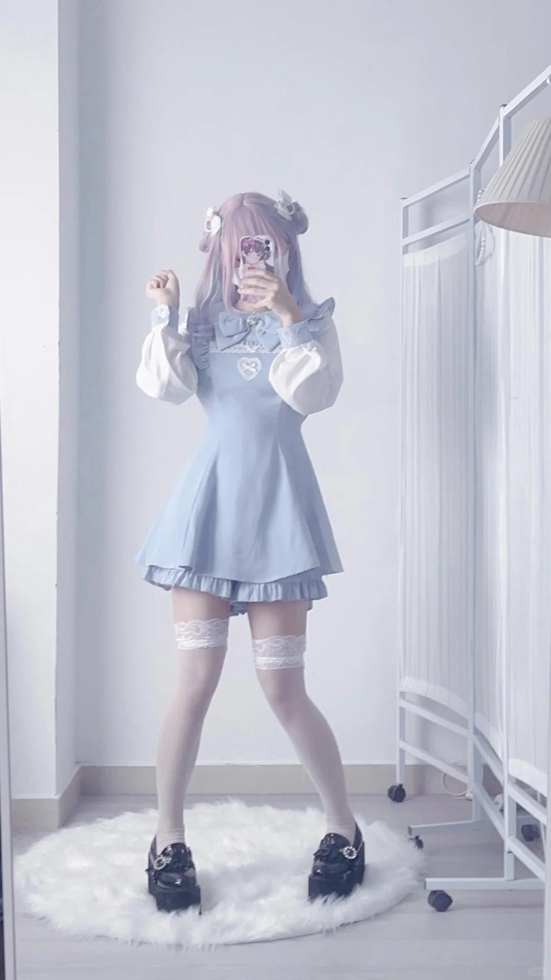 Jirai Kei Set Up Lace Dress Set Black Pink Blue Dress 34480:761509