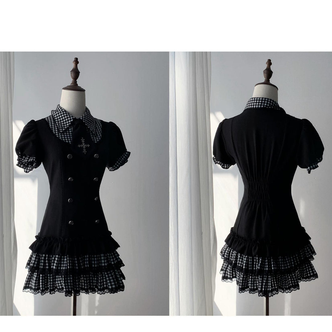 Low-Waist Jirai Kei Dress Set, Cross Embroidery 44780:826744