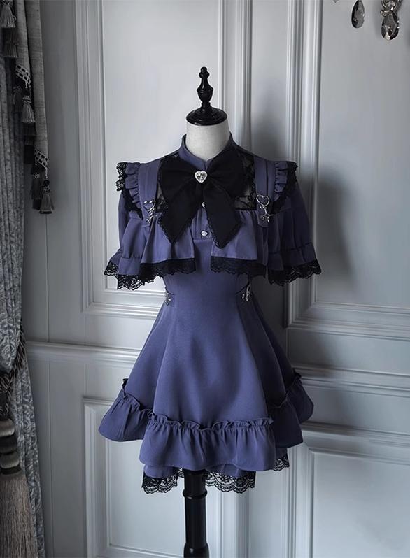 Jirai Kei Dress Set with Large Bow & Lace Hollow-out Detail (2XL F L M XL) 42814:779042