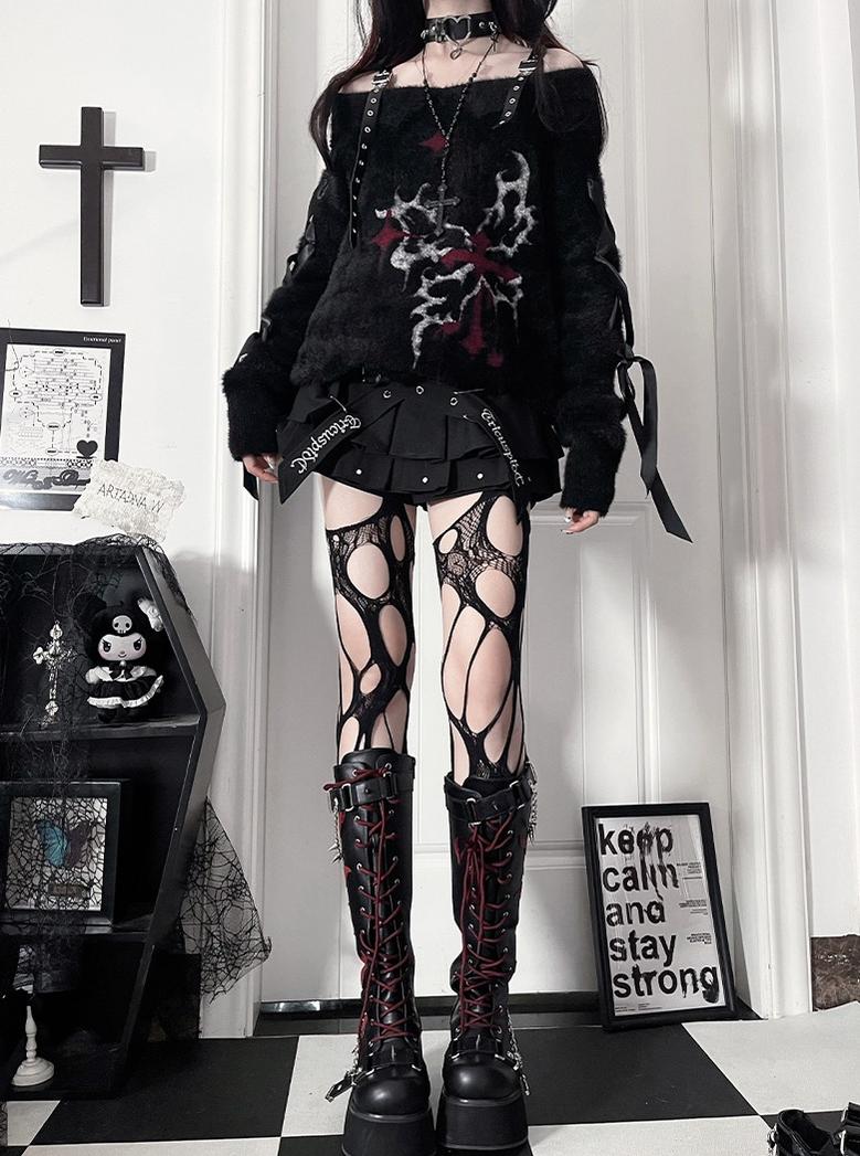 Subculture Open Shoulder Sweater, Butterfly Pattern 44335:804585