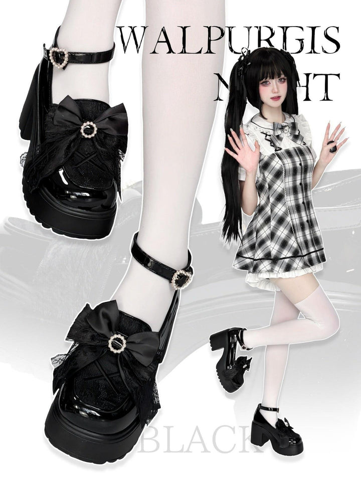 White/Black Jirai Kei Loafer Shoes, High Platform 44889:826015