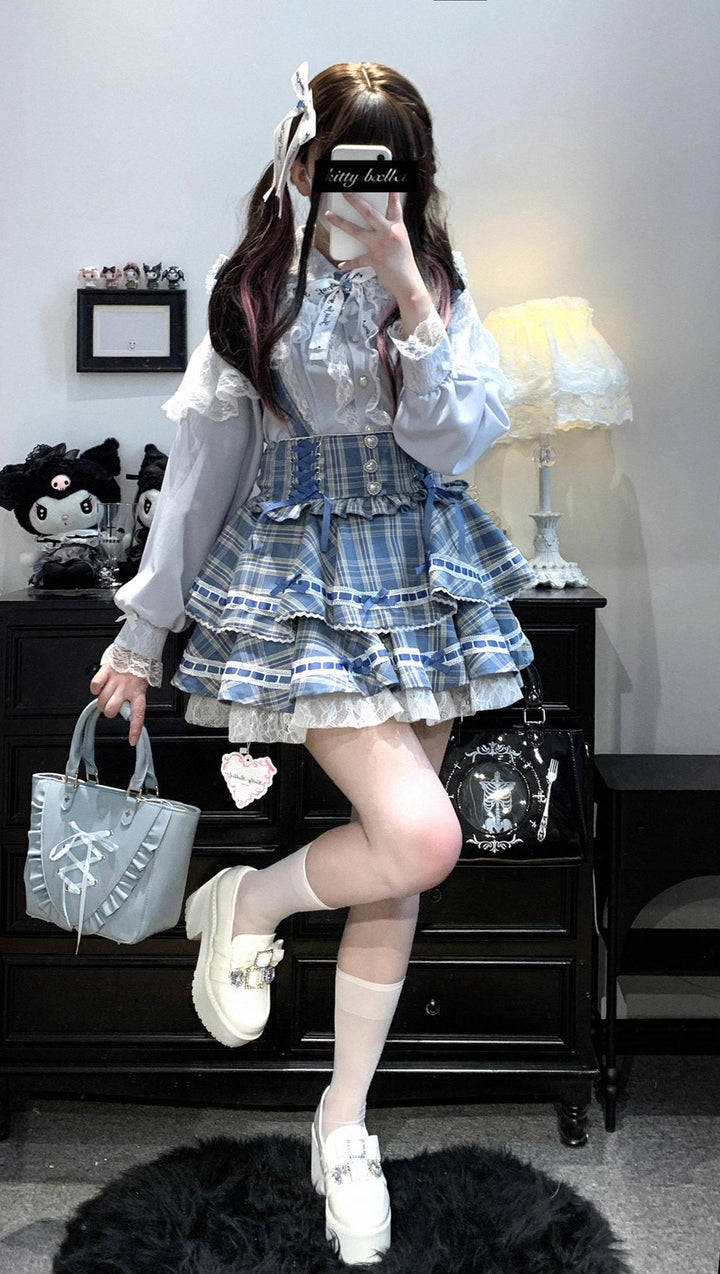 Plaid Jirai Kei Skirt, Detachable Suspenders 43735:784058