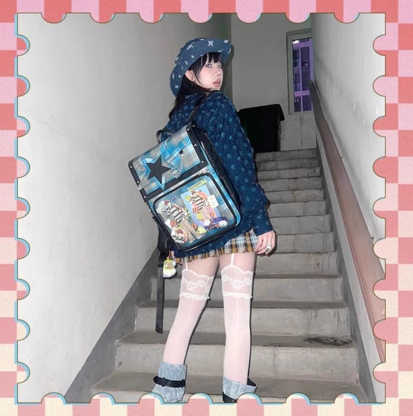 Subculture Ita Bag Plaid Star Large Capacity Ita Backpack 40120:665910