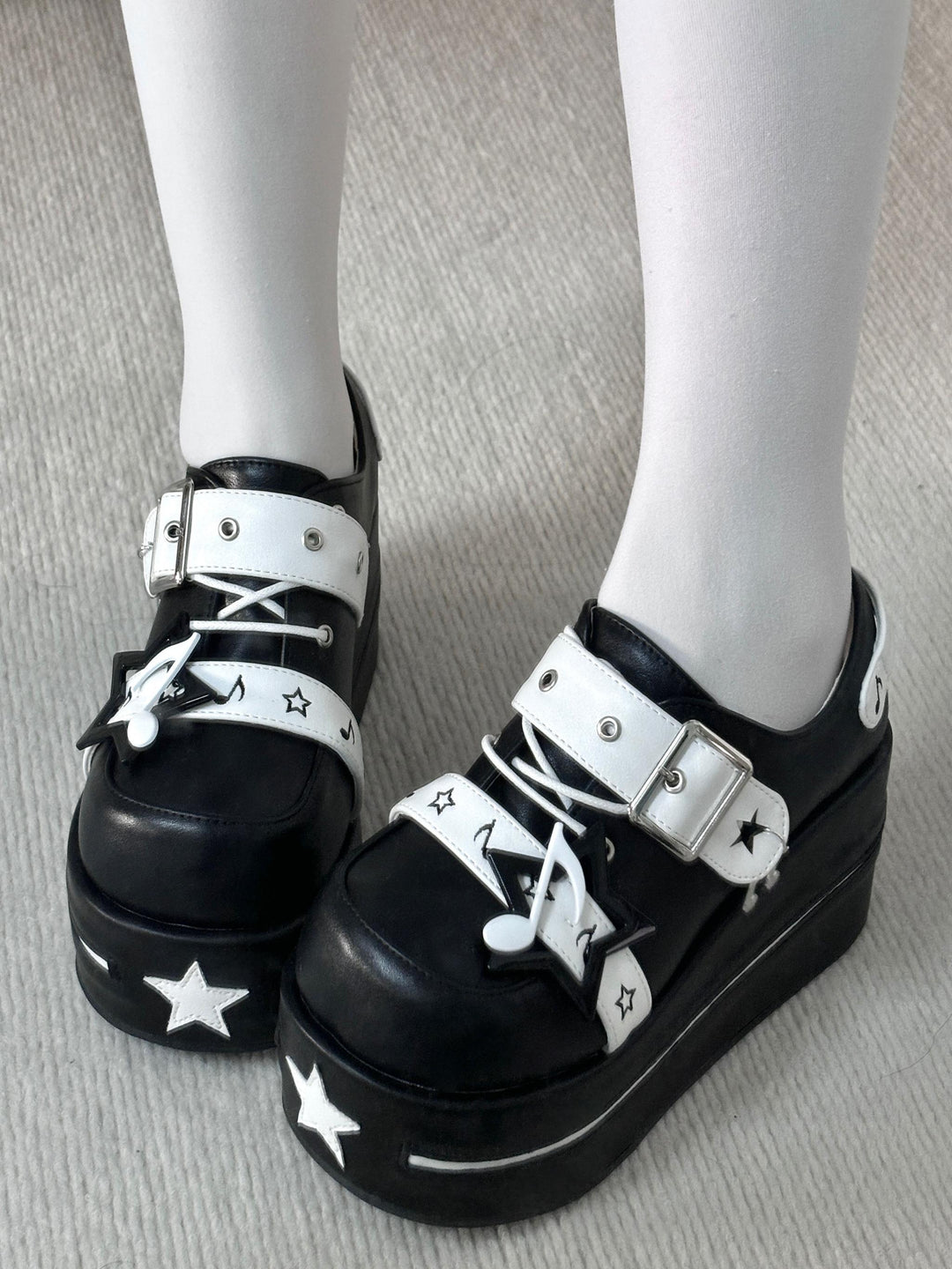 Punk Platform Shoes Gyaru Round-Toe Pentagram Musical Note Designs 41578:706688