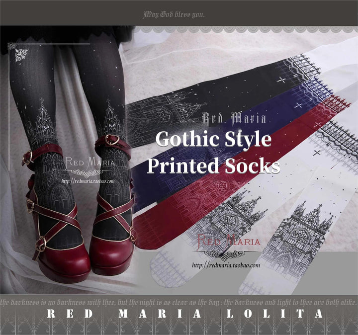 Gothi Lolita Socks Church Printed Tights Multicolor 32146:423918