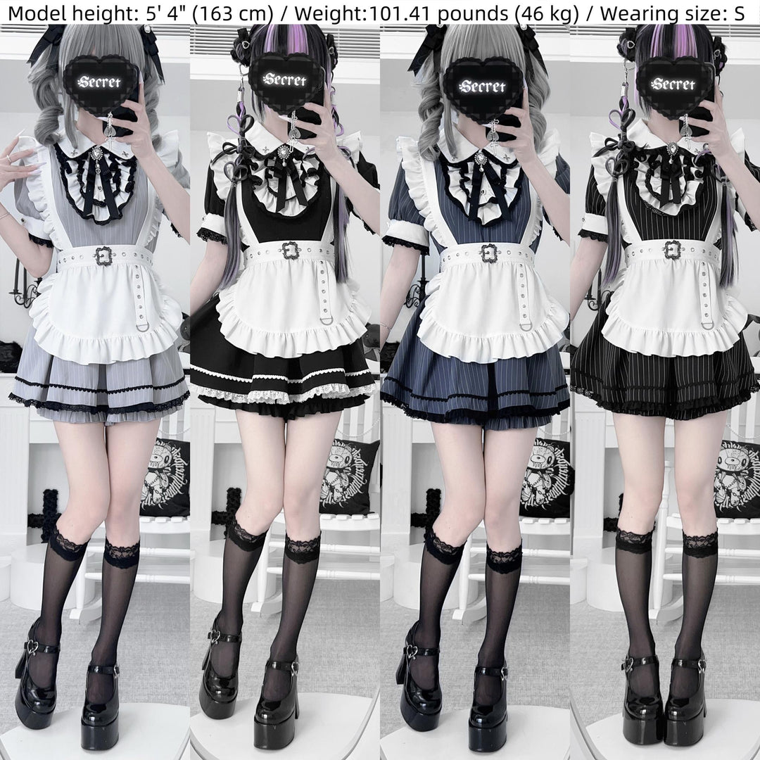 Maid Style Jirai Kei Dress Set, Pocketed Shorts + Apron 43439:778414