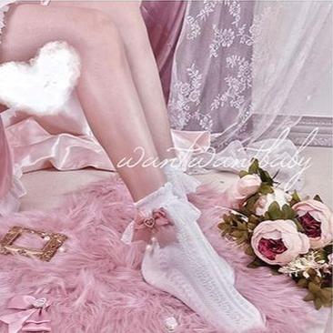 Jirai Kei Socks Black White Pink Blue Bow Lace Socks 21754:320676