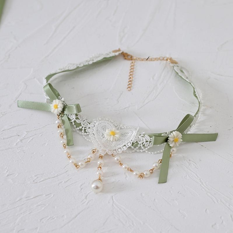 Lolita Fashion And Mori Kei Hair accessory Matcha Green Lace Brooch Clasp 36426:520744