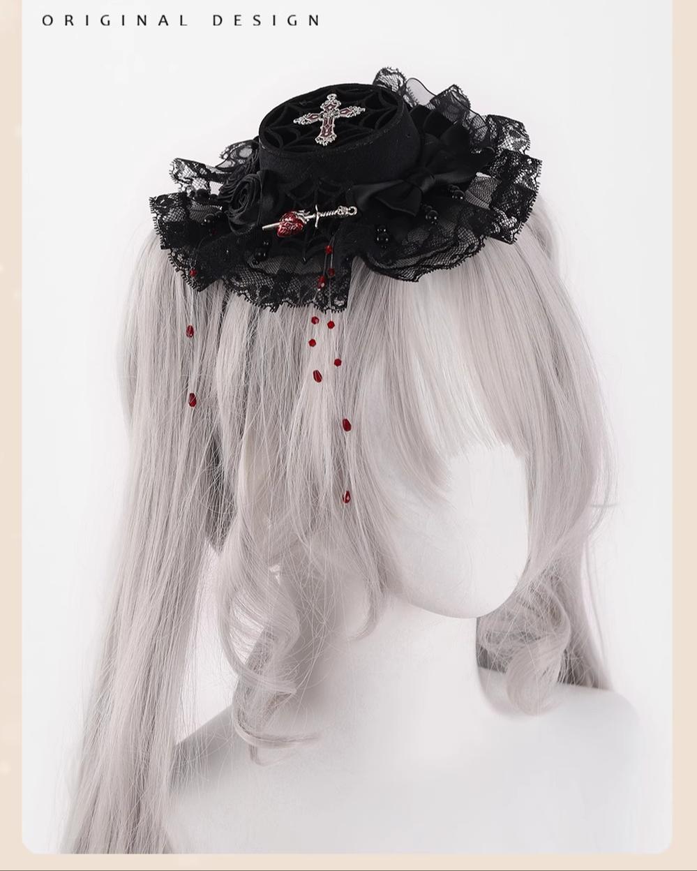 Gothic Lolita Hair Clips Black Bow Lace Hair Accessory 39652:635742
