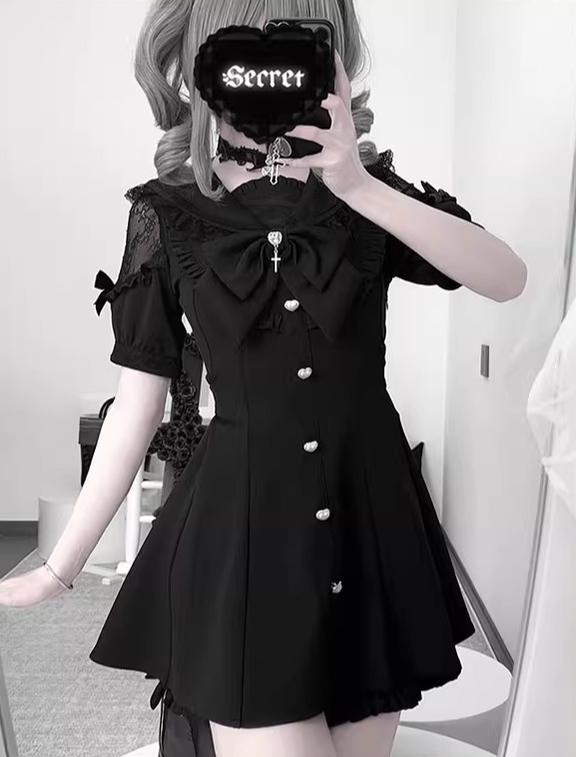 Jirai Kei Set Up, A-line Dress, Short/Long Sleeve Style 43295:772846