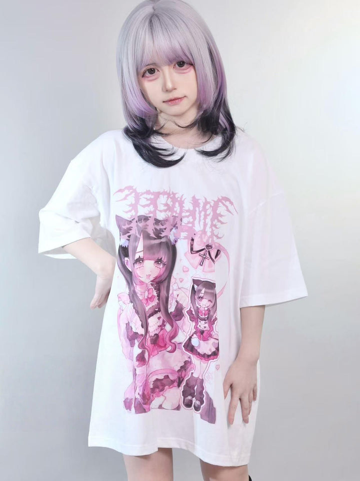 Cotton Subculture Drop Shoulder T-Shirt, Maid Graphic 43064:782942