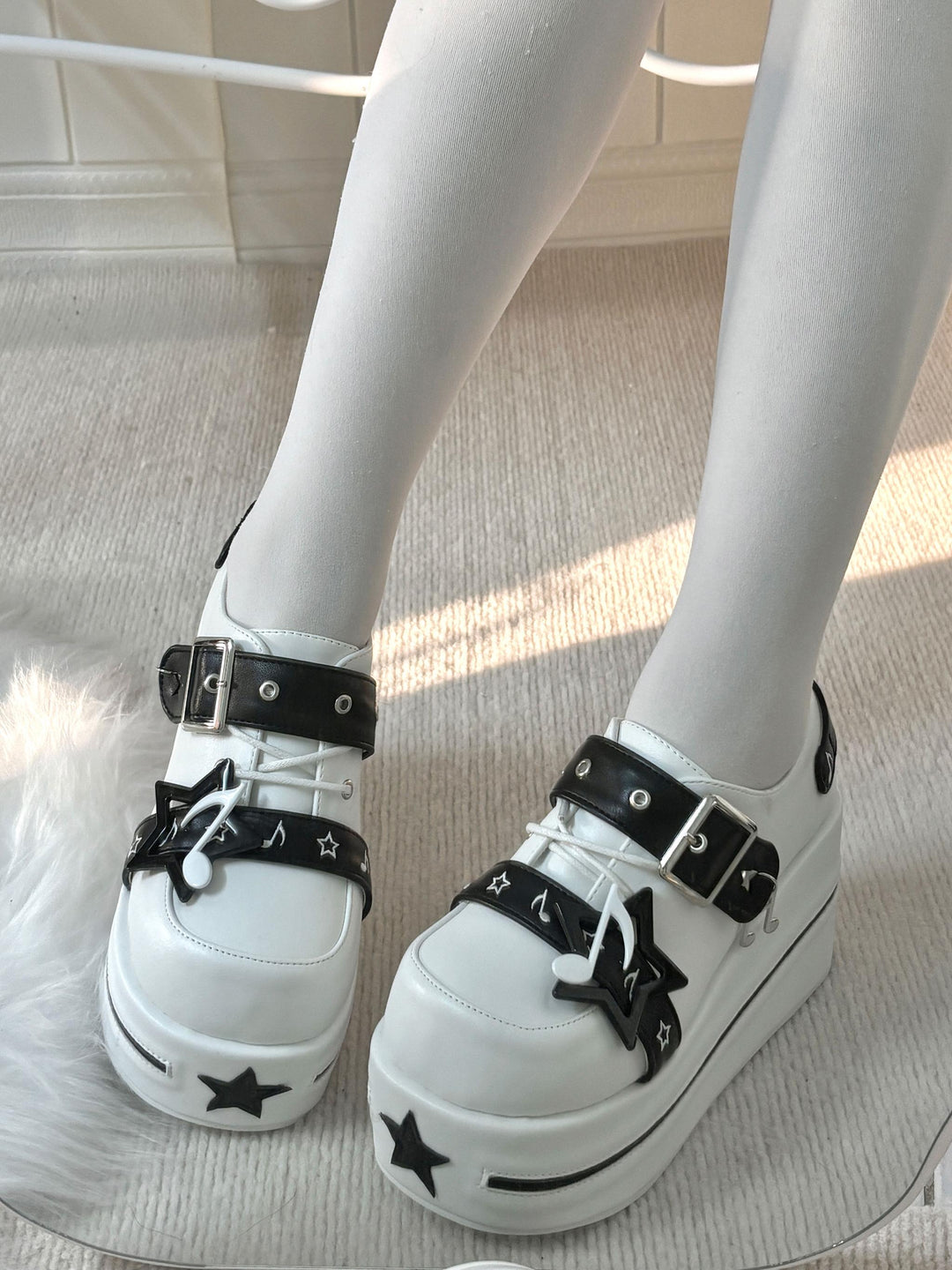 Punk Platform Shoes Gyaru Round-Toe Pentagram Musical Note Designs 41578:706700