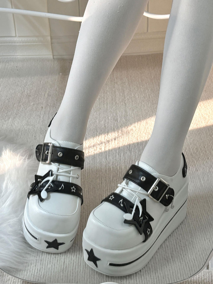 Punk Platform Shoes Gyaru Round-Toe Pentagram Musical Note Designs 41578:706700