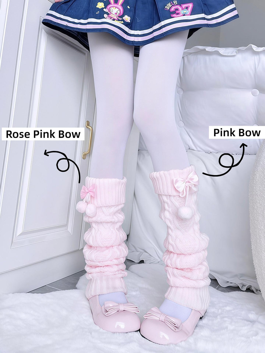 Knitted Winter Leg Warmers, Ribbon Bow and Pom-Poms 44479:816792