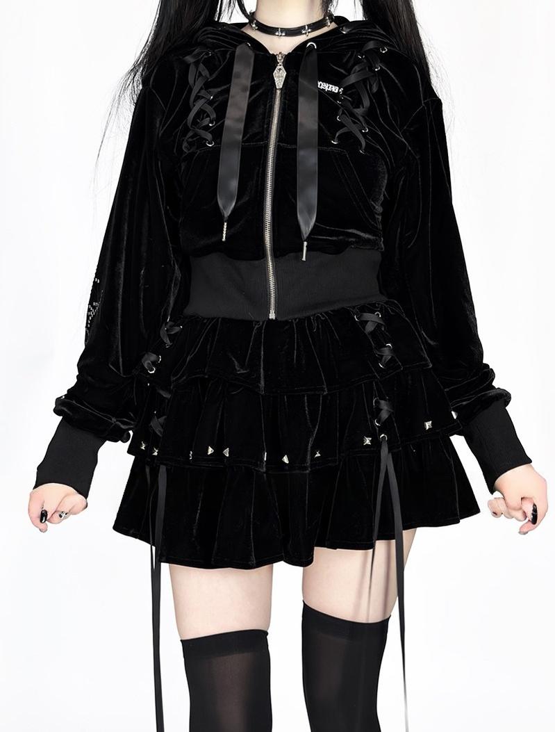 Subculture Skirt Outfit, Short Zipper Closure Hoodie 44484:816751