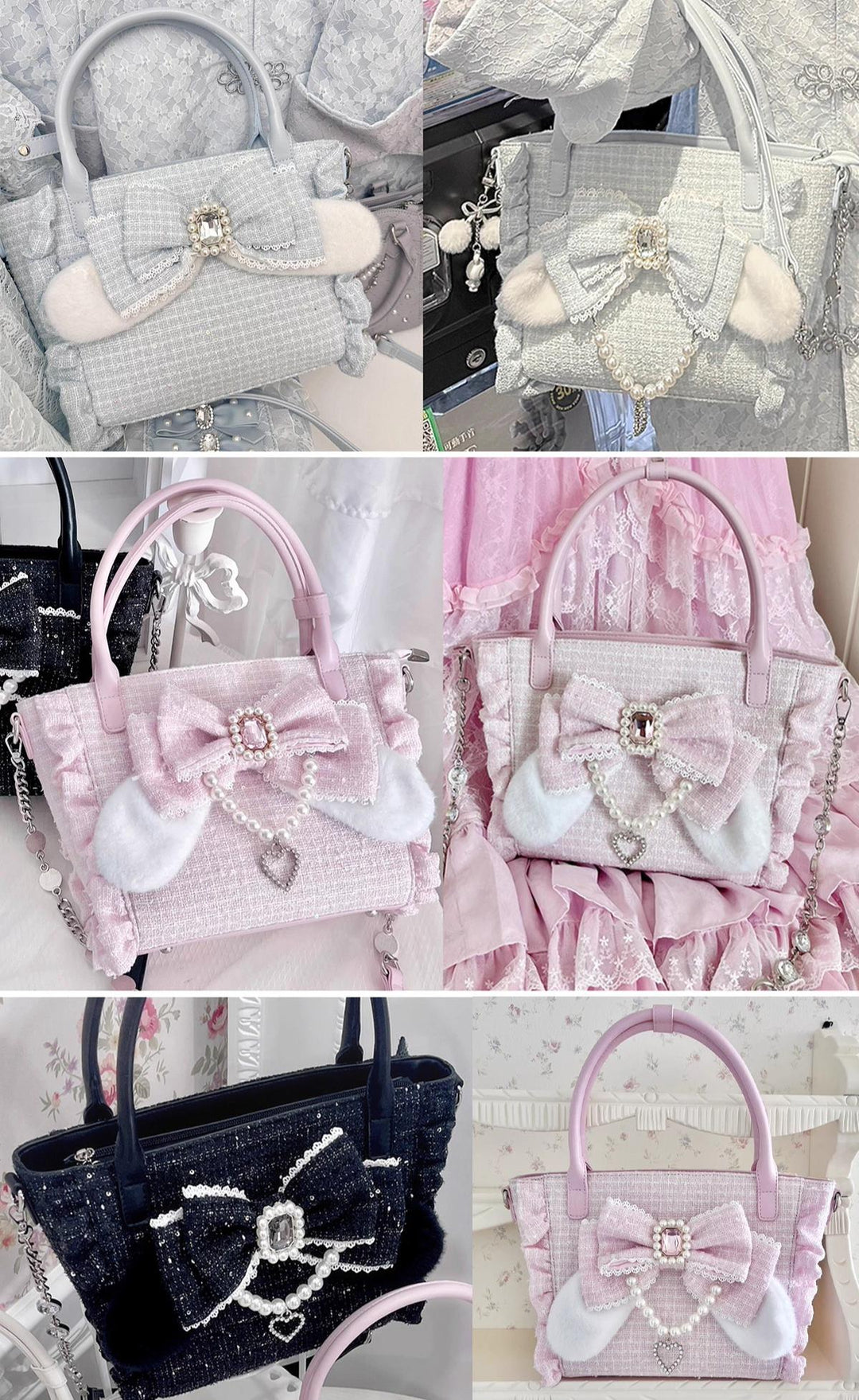 Ryousangata Style Handbag, Bow and Plush Ears 43680:782756