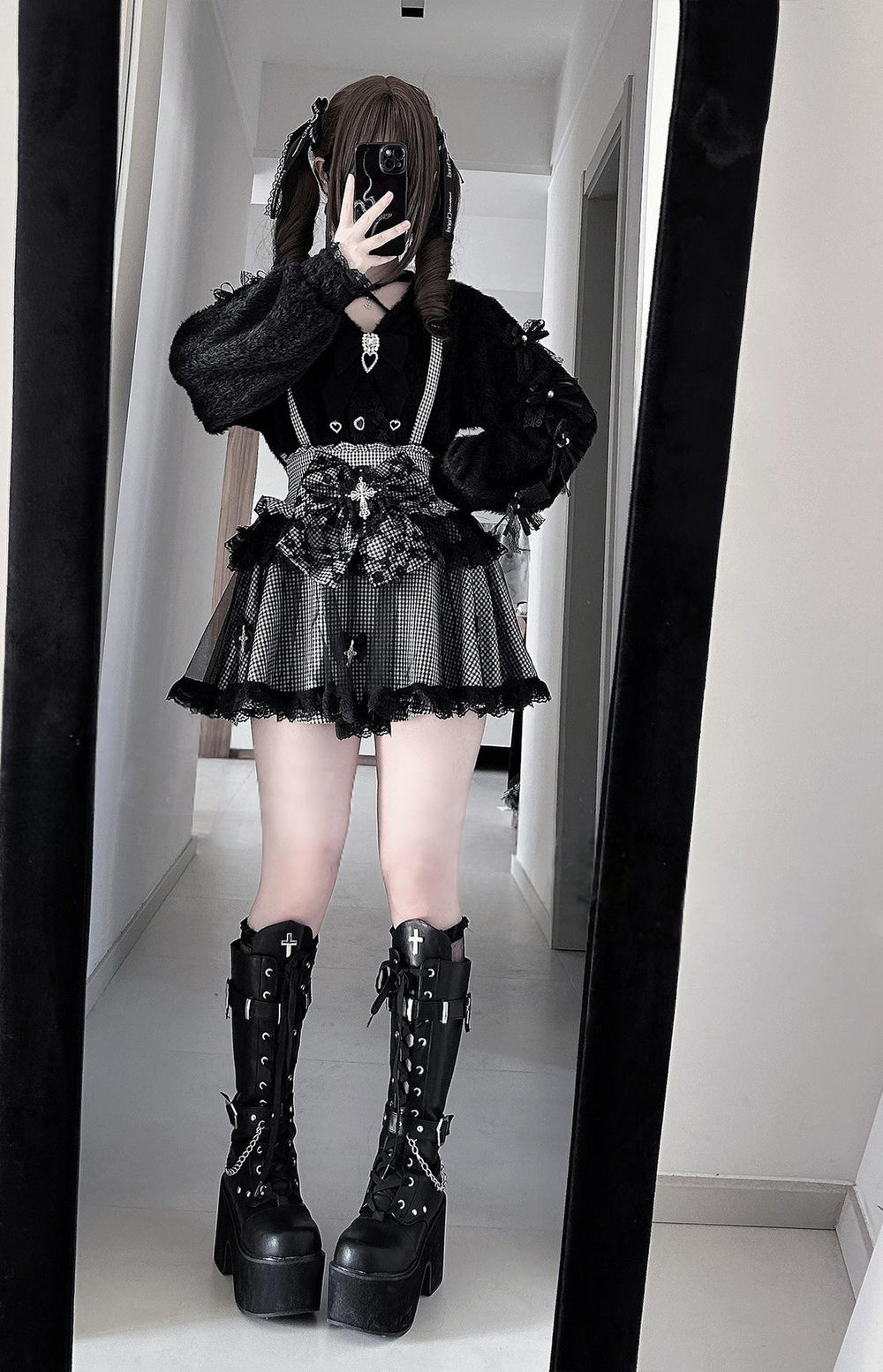 Jirai Kei Cardigan Outfit, High-Waisted Skirt 44566:813847