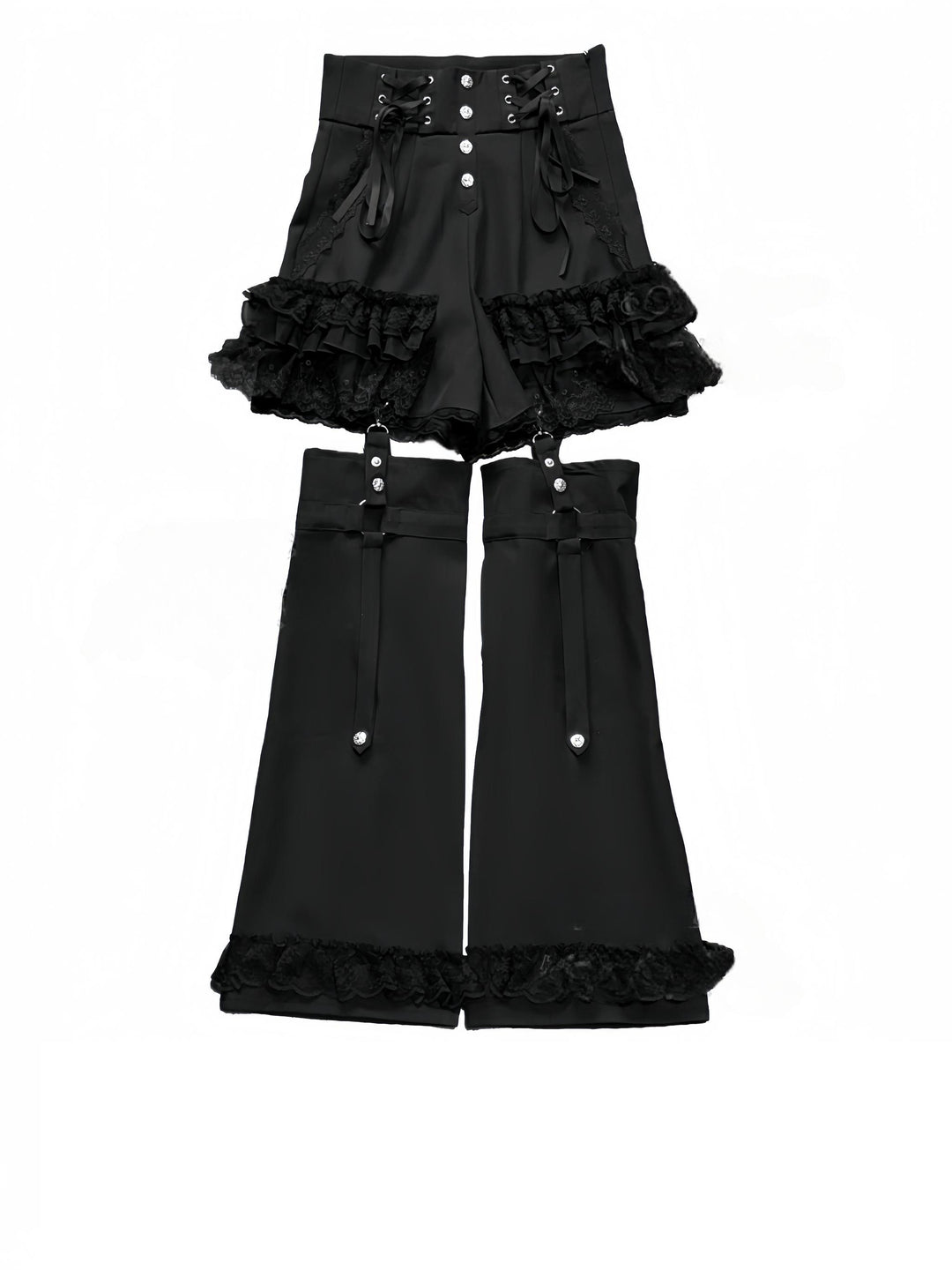 Punk Shorts Y2K Patchwork Leg Cover Tiered Lace (Black / L M S) 40638:671528