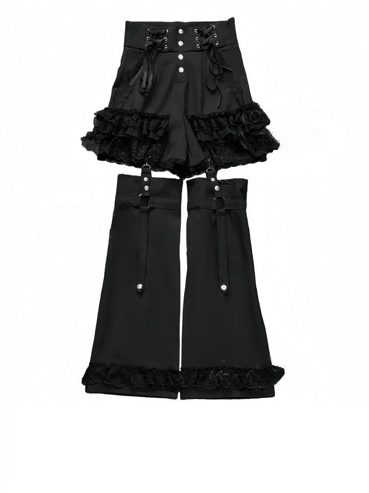 Punk Shorts Y2K Patchwork Leg Cover Tiered Lace (Black / L M S) 40638:671528