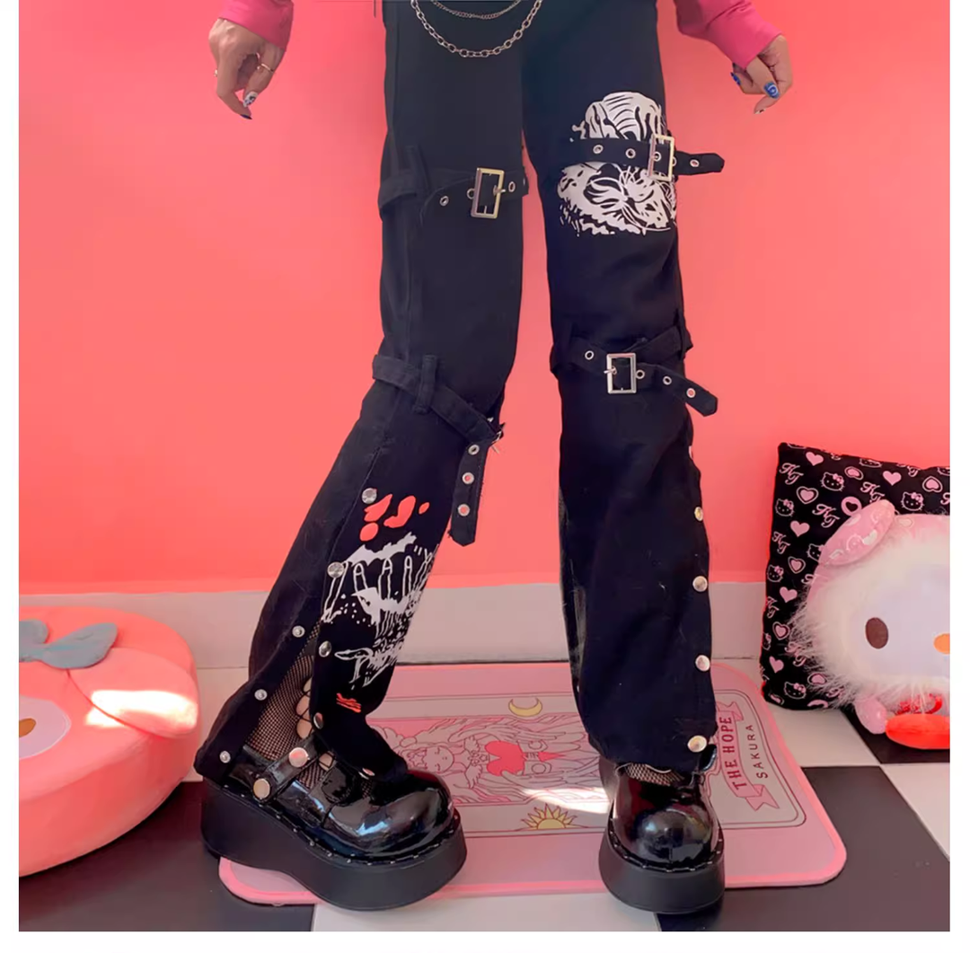 Y2K Long Pants Punk Casual Pants Versatile Black Trousers 39064:611814