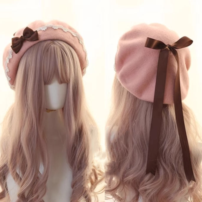 Sweet Lolita Hat Lace Butterfly Bow Berets Multicolor 28934:364374
