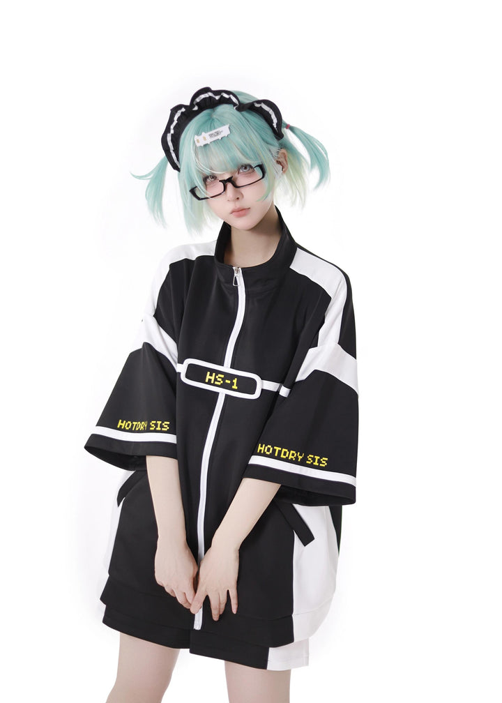 Black/Green Subcul Jirai Kei Sporty Jacket -Set or Singles 43057:764060