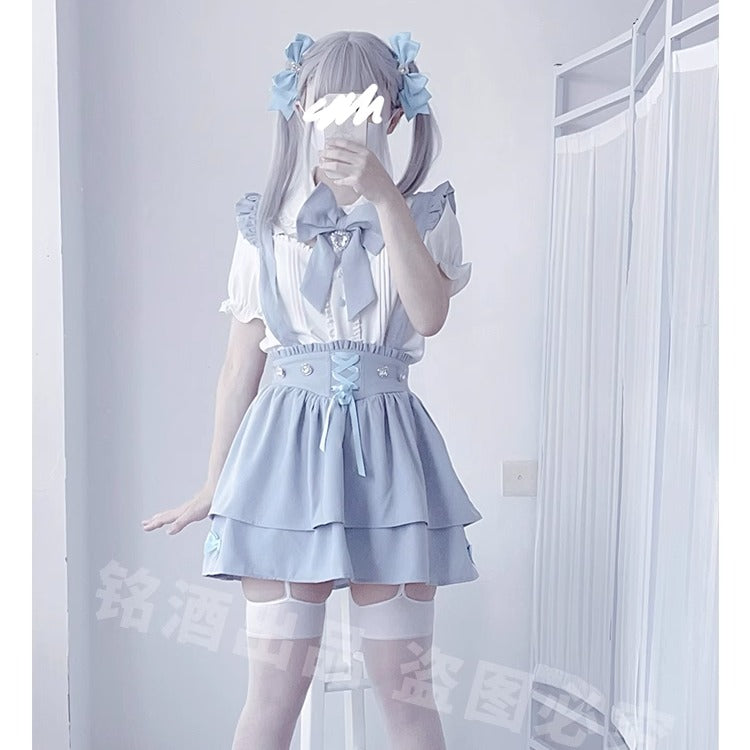 Jirai Kei White Blouse, Suspender Skirt 21838:319820