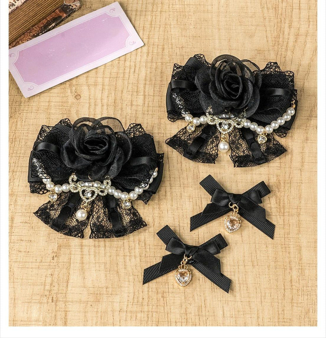 Jirai Kei Hair Clip in Mini & Rose Styles with Pearl Accents 42802:754707