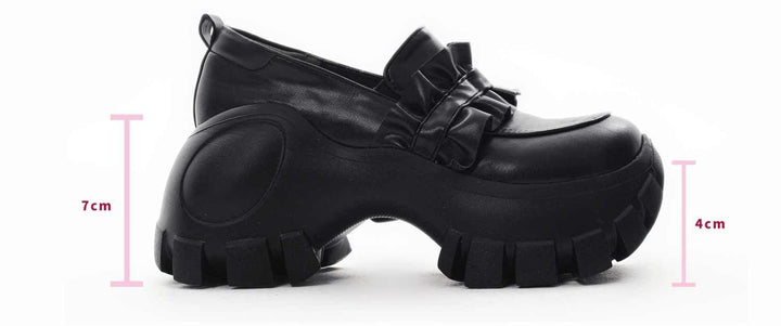 JK Uniform Pink Black Platform Shoes With Bow Ties 21892:332038