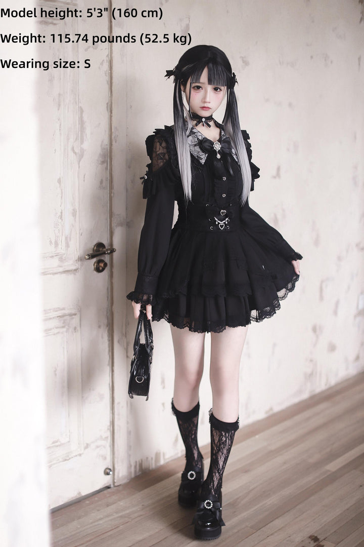 Jirai Kei Tiered Tuffles Skirt, Elastic High-Waist 44587:814646