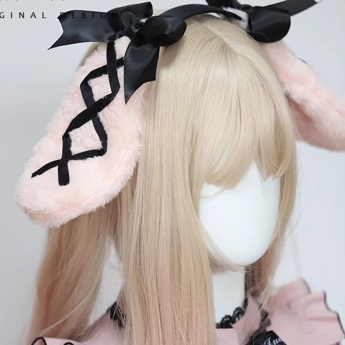 Jirai Kei Sweet Rabbit Ear Hairband Black Pink Hair Accessory 22524:334910