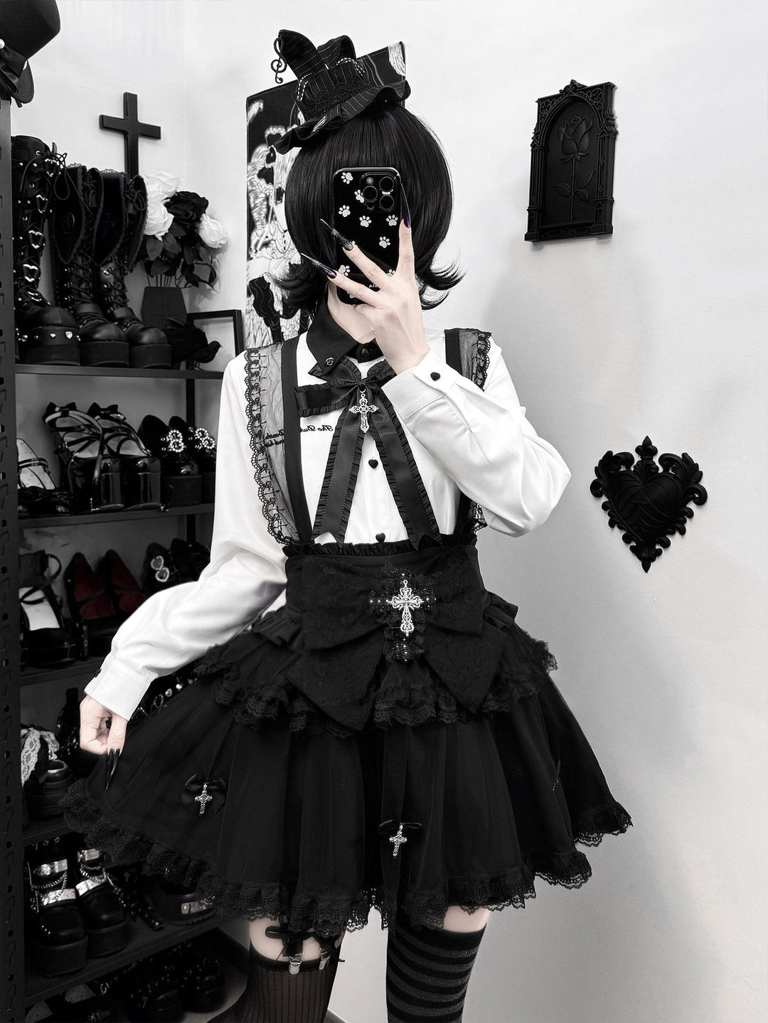 Jirai Kei Suspender Skirt Outfit, Detachable Bowtie 44465:809392