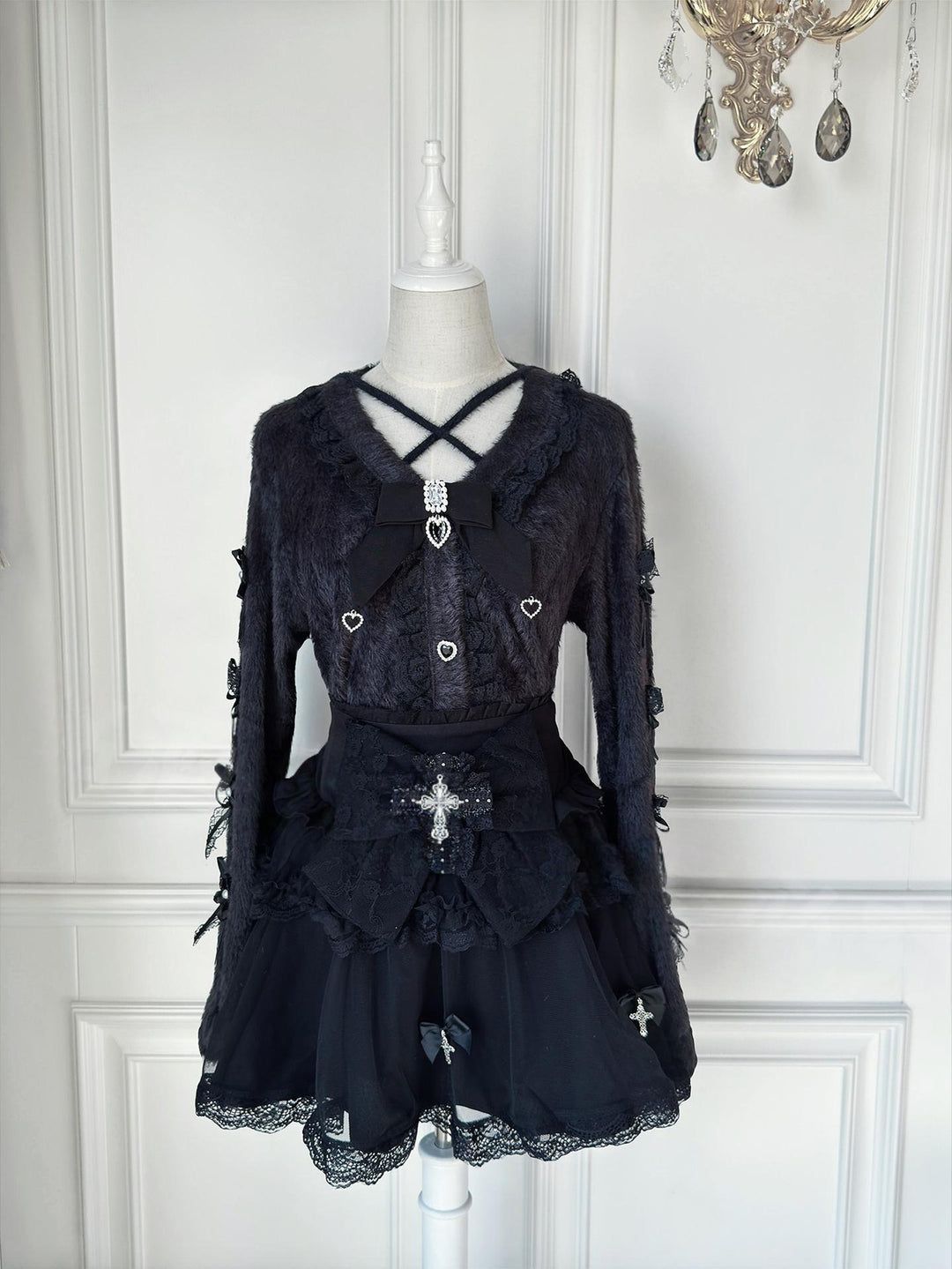 Jirai Kei Cardigan Outfit, High-Waisted Skirt 44566:813845
