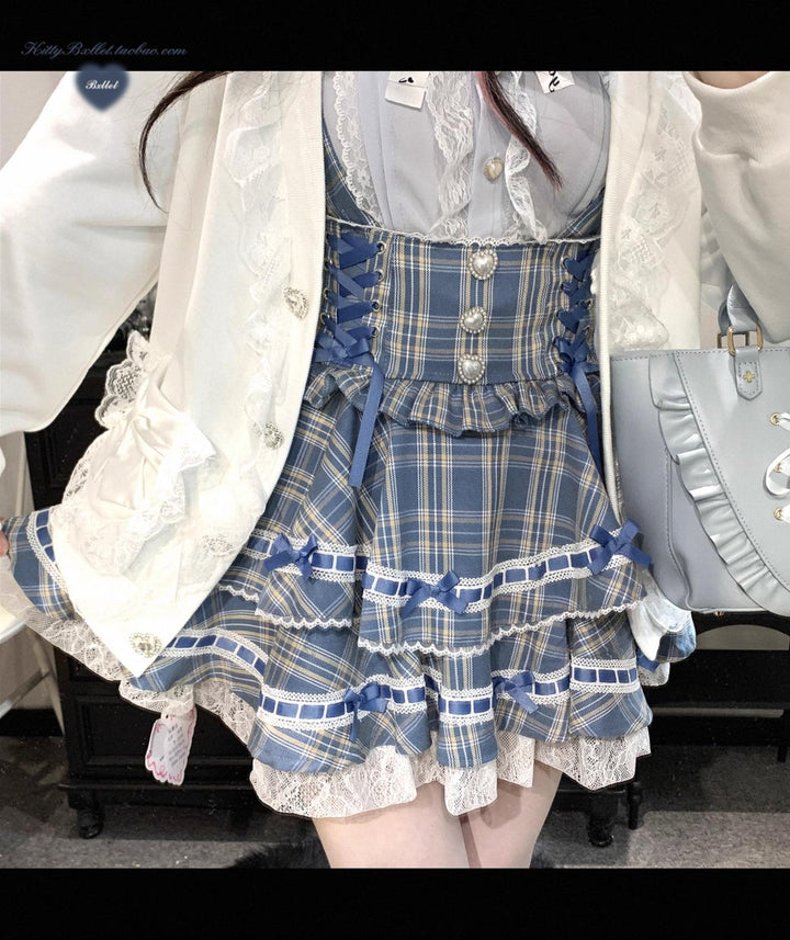 Plaid Jirai Kei Skirt, Detachable Suspenders 43735:784075